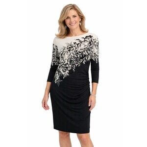 Lauren Ralph Lauren Black White Floral Ruched Sheath Dress Size 6 Midi Spring